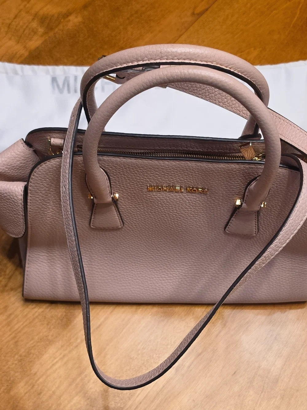 Michael Kors Pebbled Satchel in Blush Pink with Gold Hardware And Dust Bag